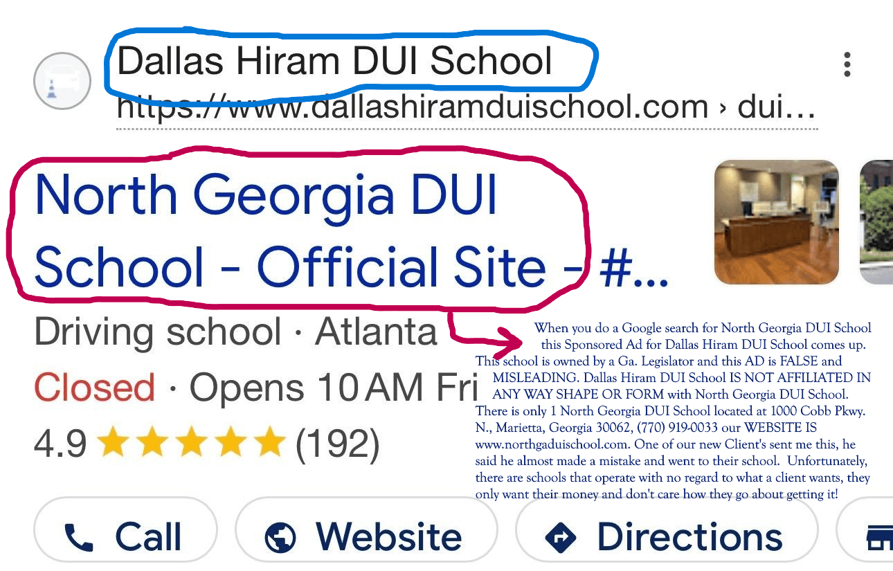 Dallas Hiram DUI School Google Ad on 6-11-2026